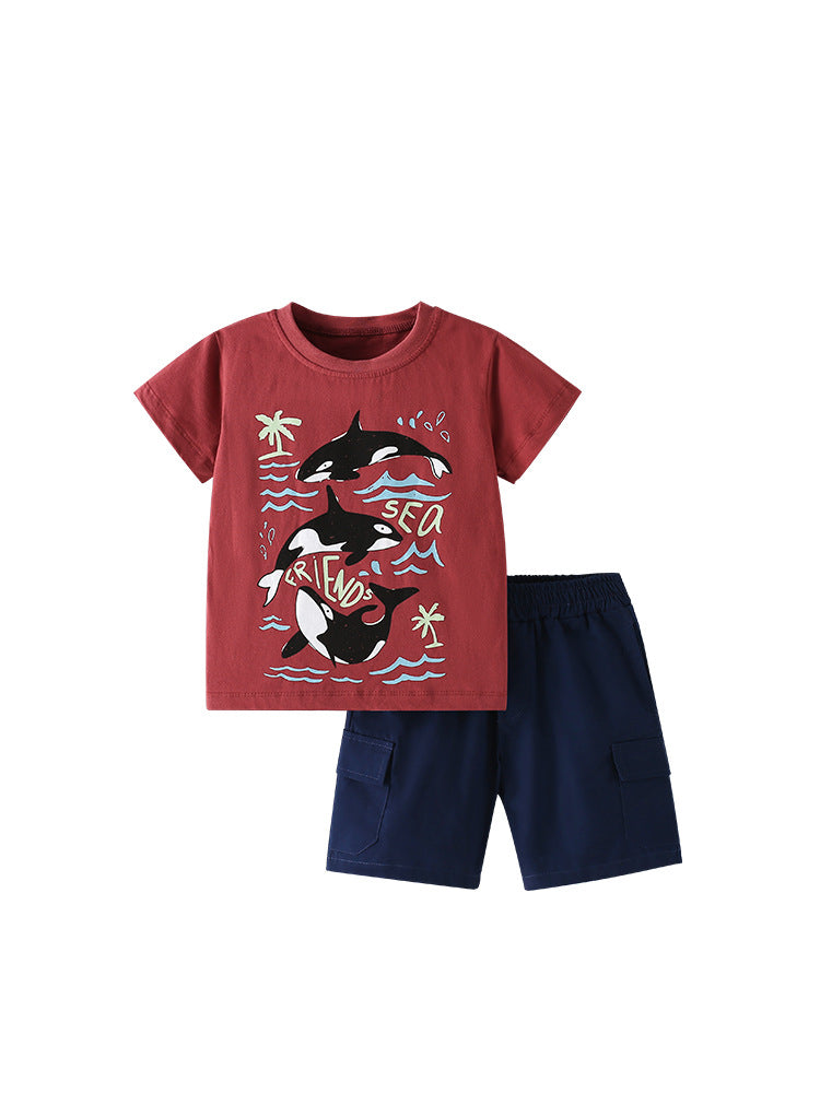 Summer Baby Kids Casual Marine Animals Pattern T-shirt and Shorts Clothing Set for Boys, MyKids-USA®, Baby & Toddler Outfits, MyKids-USA -  -  -  -  -  -  - 