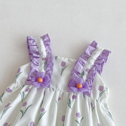 Summer Arrival Baby Girls Sleeveless Flowers Pattern Strap Bodysuit, MyKids-USA®, Baby One-Pieces, MyKids-USA -  -  -  -  -  -  - .