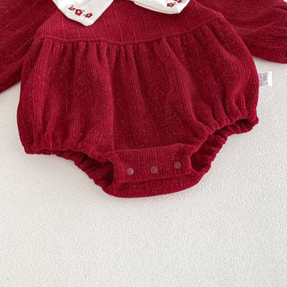 MyKids-USA® Autumn Arrival Baby Girls Long Sleeves Cute Fruits Embroidered Pattern Color Patchwork Bodysuit