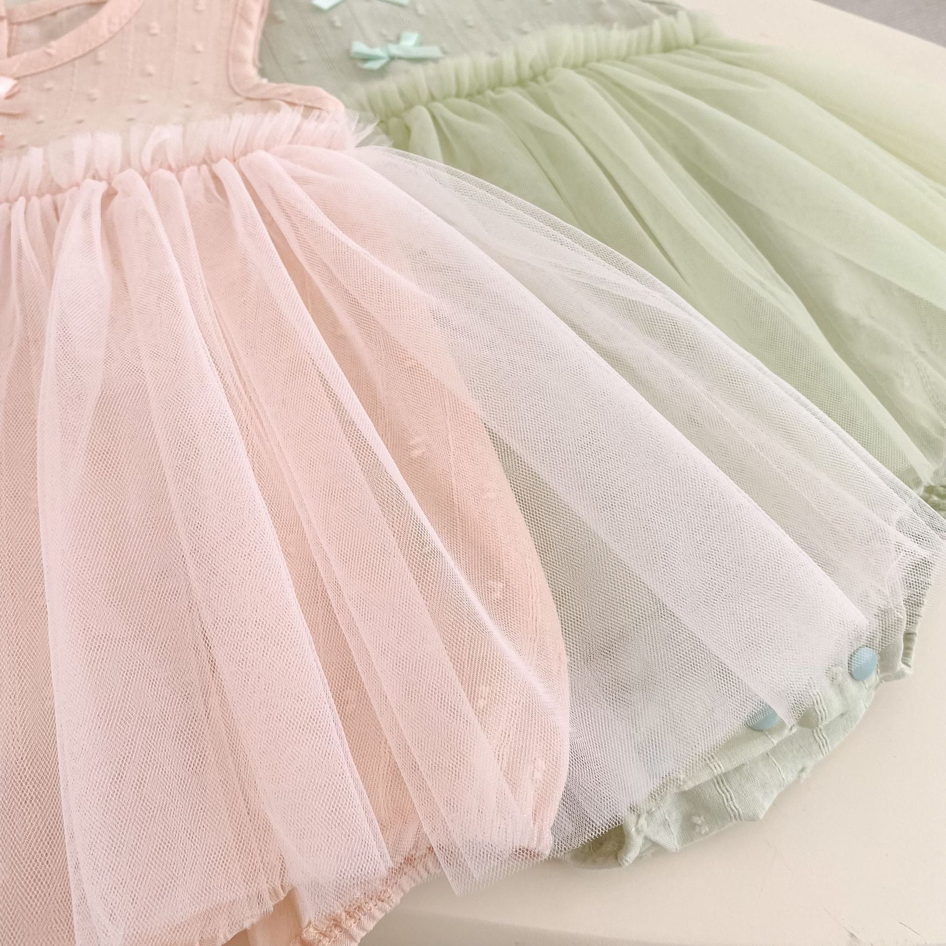 Summer Arrival Baby Girls Sleeveless Dots Pattern Tulle Patchwork Bodysuit, MyKids-USA®, Baby & Children's One-Pieces, MyKids-USA -  -  -  -  -  -  - .