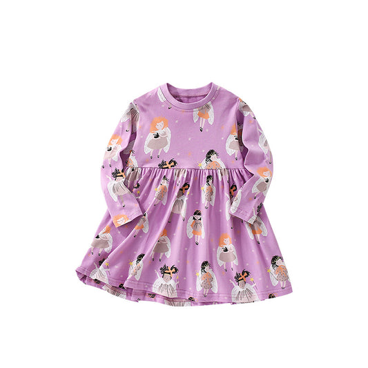 Spring and Autumn Arrival Kids Girls Cartoon Pattern Long Sleeves Cute Dress, MyKids-USA®, Baby & Toddler Dresses, MyKids-USA - Size/Age - 120 (5-7Y) - Color - Purple -  -  - TR2602071409-A.