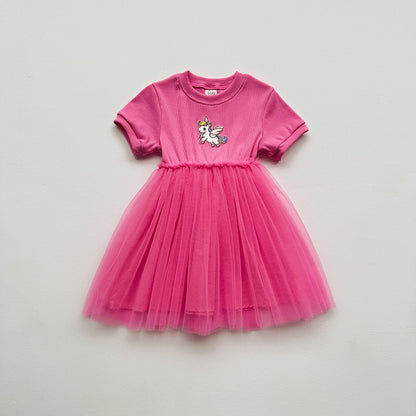 Summer Baby Kids Girls Short-Sleeved Cartoon Unicorn Pattern Mesh Patchwork Dress, MyKids-USA®, Baby & Toddler Dresses, MyKids-USA - Size/Age - 80 (9-12M) - Color - Red -  -  - TR2501082247