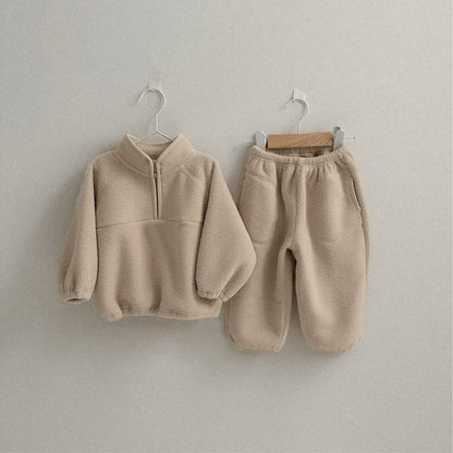 MyKids-USA® Winter and Autumn Baby Kids Unisex Fleece-Lined Plain Pullover and Pants Clothing Set