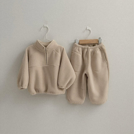 MyKids-USA® Winter and Autumn Baby Kids Unisex Fleece-Lined Plain Pullover and Pants Clothing Set