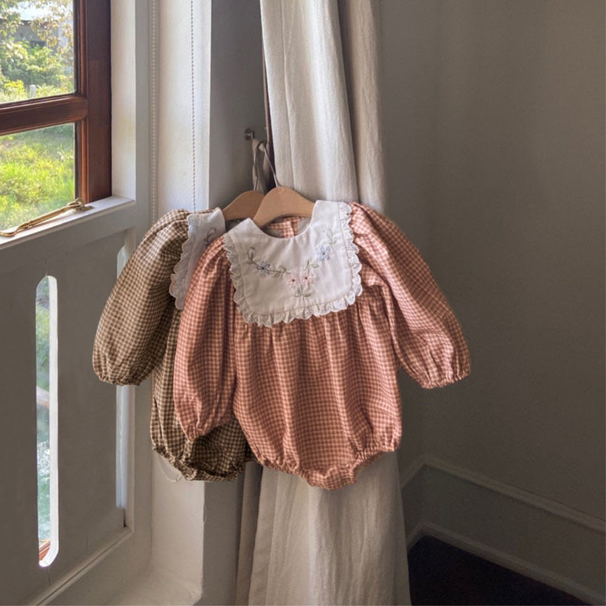 MyKids-USA® Autumn Arrival Lace Trim Color Patchwork Baby Kids Girls Princess Long Sleeves Plaid Bodysuit