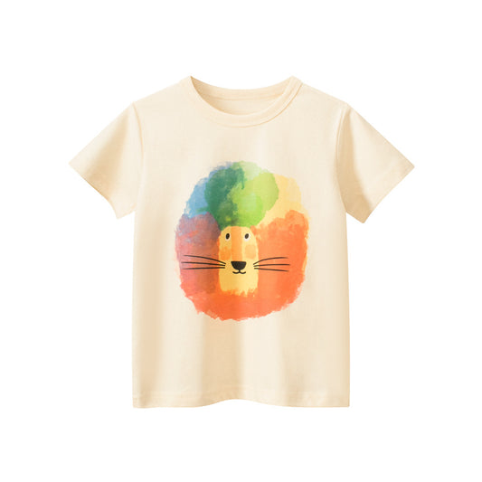 Boys’ Cartoon Colorful Lion Pattern T-Shirt In European And American Style
