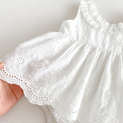 Design Summer Baby Kids Girls Sleeveless Solid Color Floral Pattern Bodysuit Dress
