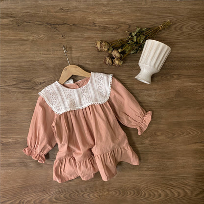 MyKids-USA® Autumn Lace Trim Baby Kids Girls Princess Color Patchwork Long Sleeves Dress