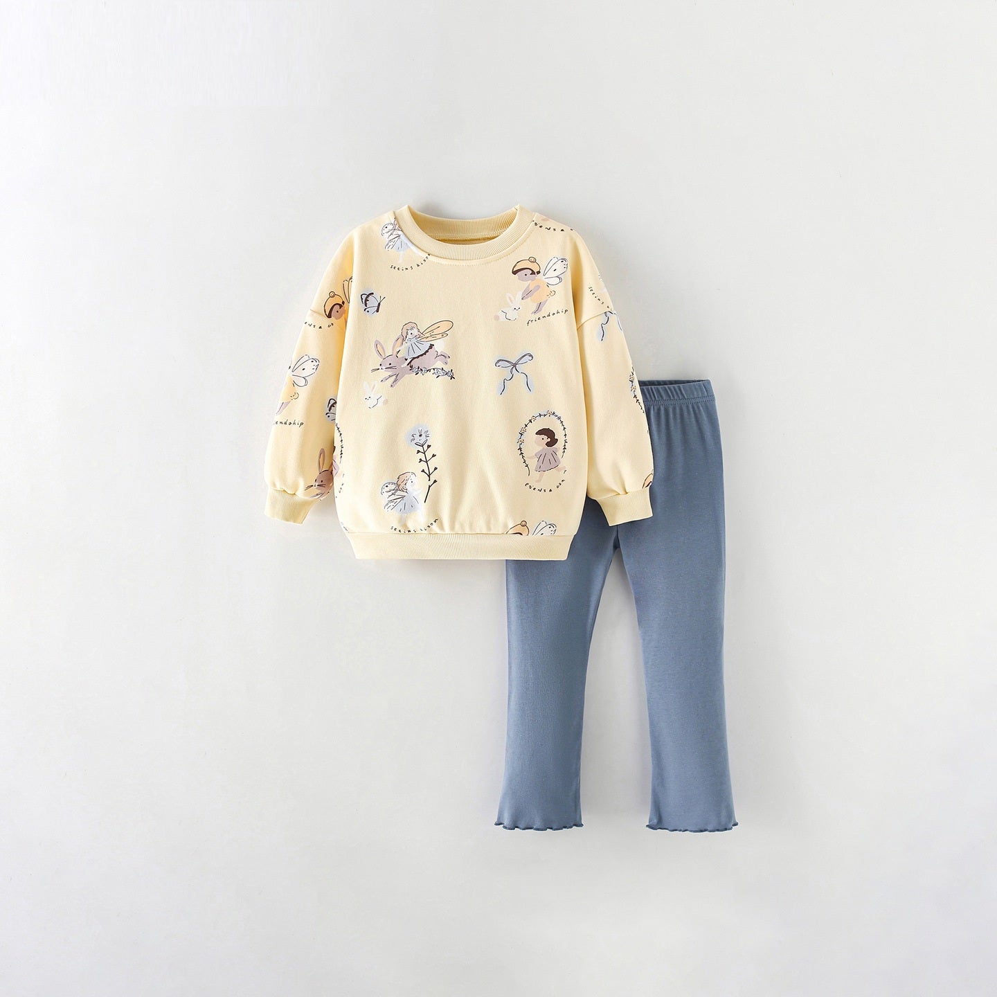 MyKids-USA® Winter and Autumn Baby Kids Girls Cartoon Pattern Long Sleeves Sweatshirt and Plain Pants Clothing Set