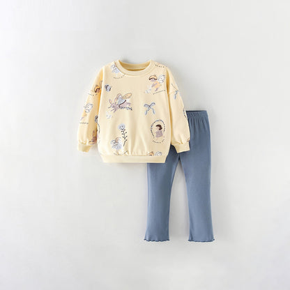 MyKids-USA® Winter and Autumn Baby Kids Girls Cartoon Pattern Long Sleeves Sweatshirt and Plain Pants Clothing Set