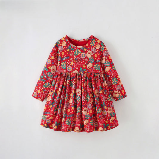 MyKids-USA® Autumn Arrival Baby Kids Girls Princess Christmas Pattern Long Sleeves Dress