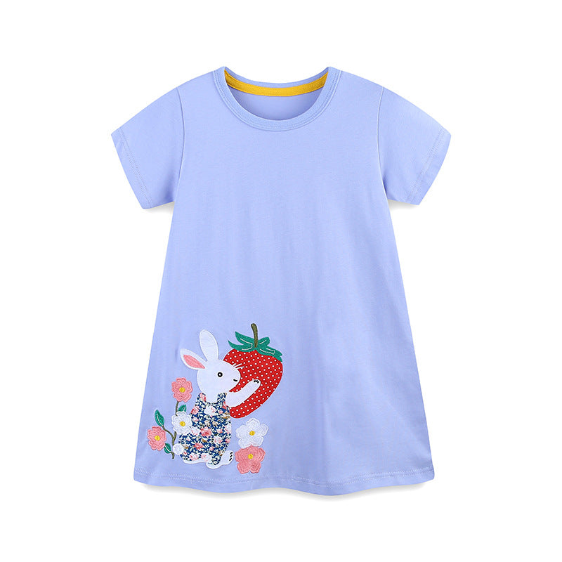 Summer Arrival Rabbit and Strawberry Cartoon Pattern Short Sleeves Dress for Stylish Girls, MyKids-USA®, Baby & Toddler Dresses, MyKids-USA - Size/Age - 90 (12-24M) - Color - Purple -  -  - TR2505252152-A