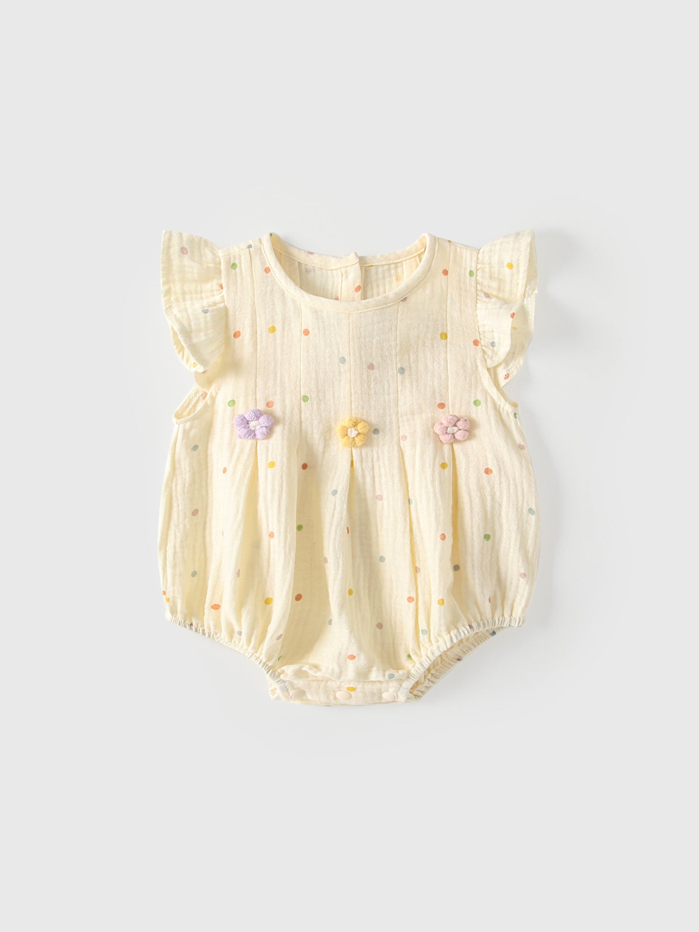 Summer Arrival Baby Girls Fly Sleeves Flowers and Dots Pattern Bodysuits, MyKids-USA®, , MyKids-USA - Size/Age - 66 (3-6M) - Color - Apricot -  -  - TR2605072317-A.