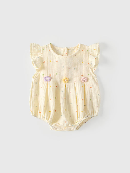 Summer Arrival Baby Girls Fly Sleeves Flowers and Dots Pattern Bodysuits, MyKids-USA®, , MyKids-USA - Size/Age - 66 (3-6M) - Color - Apricot -  -  - TR2605072317-A.