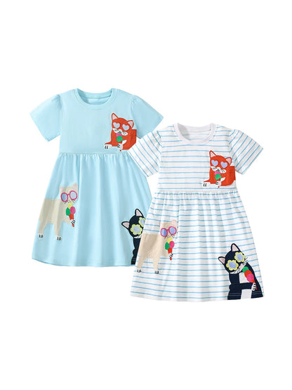 Summer Pure Cotton Animals Cartoon Pattern Short Sleeves Dress for Stylish Girls, MyKids-USA®, Baby & Toddler Dresses, MyKids-USA -  -  -  -  -  -  - 