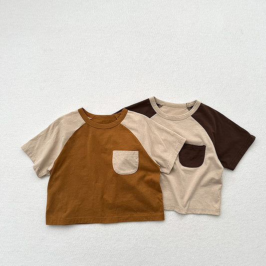 Summer New Arrival Kids Unisex Soft Comfortable Short Sleeves Color Patchwork Thin Top Base T-Shirt