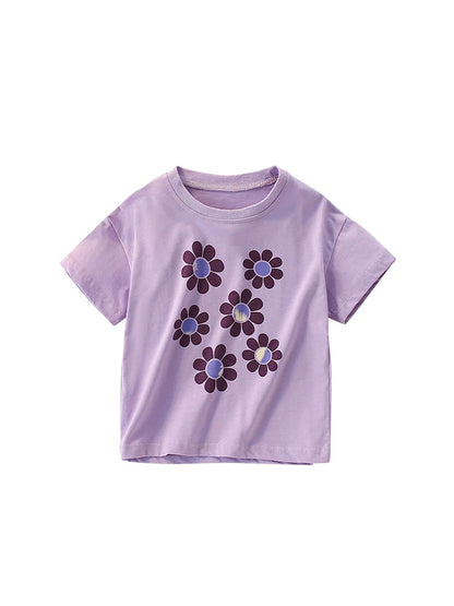 Summer Arrival Girls’ Flowers Cartoon Pattern T-shirt in European and American Style, MyKids-USA®, Baby & Toddler Tops, MyKids-USA -  -  -  -  -  -  - 