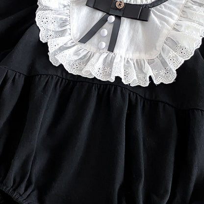 MyKids-USA® Autumn Arrival Baby Girls Long Sleeves Lace Trim Color Patchwork Bodysuit