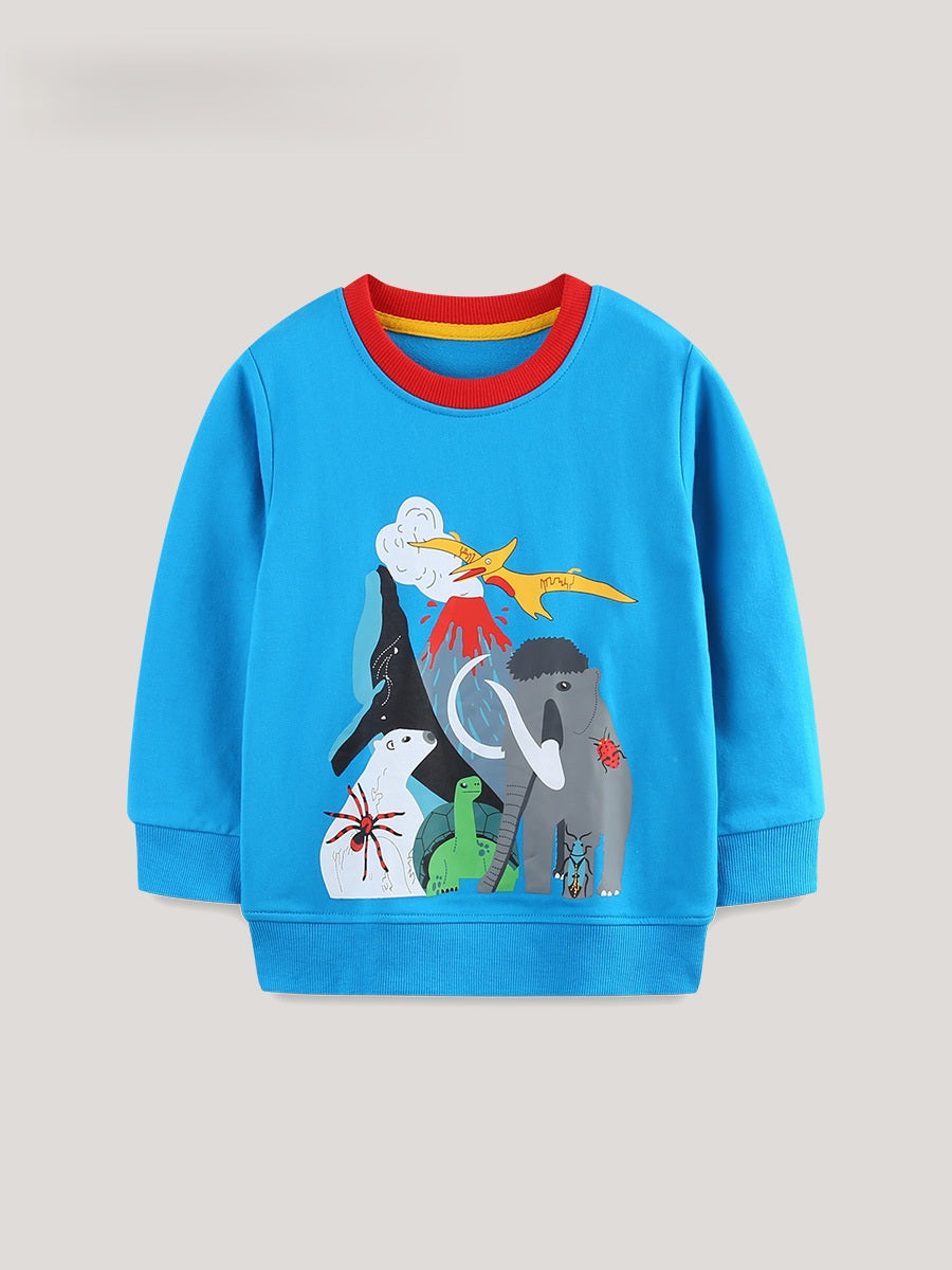 Autumn and Spring Arrival Animals Cartoon Pattern Long Sleeves Pullover for Boys