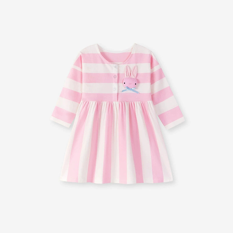 Autumn and Spring Arrival Animals Cartoon Pattern Long Sleeves Striped Dress for Stylish Girls, MyKids-USA®, Baby & Toddler Dresses, MyKids-USA - Size/Age - 90 (12-24M) - Color - Pink -  -  - TR2508191908-A
