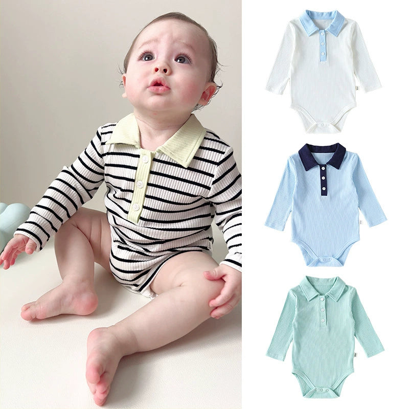 Autumn Arrival Baby Boy Long Sleeves Casual Onesies with Turn-down Collar, MyKids-USA®, Bodysuits, MyKids-USA -  -  -  -  -  -  - 
