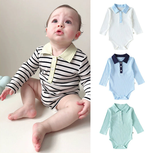 Autumn Arrival Baby Boy Long Sleeves Casual Onesies with Turn-down Collar, MyKids-USA®, Bodysuits, MyKids-USA -  -  -  -  -  -  - 