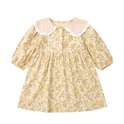 Floral Adorable Baby Turndown Lace Trim Collar Onesies And Girls’ Dress – Princess Sister Matching Set, MyKids-USA®, Baby & Toddler Outfits, MyKids-USA - Size/Age - 66 (3-6M) - Color - Light Yellow -  -  - TR2401112237-D
