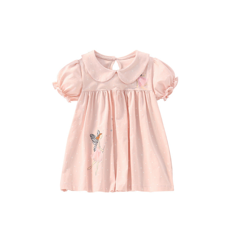 Summer Arrival Fairy and Stars Pattern Short Sleeves Cute Dress for Stylish Girls, MyKids-USA®, Baby & Toddler Dresses, MyKids-USA - Size/Age - 100 (2-3Y) - Color - Pink -  -  - TR2506071712-A
