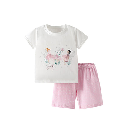 Summer Baby Kids Fairy Cartoon Pattern T-shirt and Pink Shorts Clothing Set for Girls, MyKids-USA®, Baby & Toddler Outfits, MyKids-USA - Size/Age - 110 (3-5Y) - Color - Pink -  -  - TR2505312000-A
