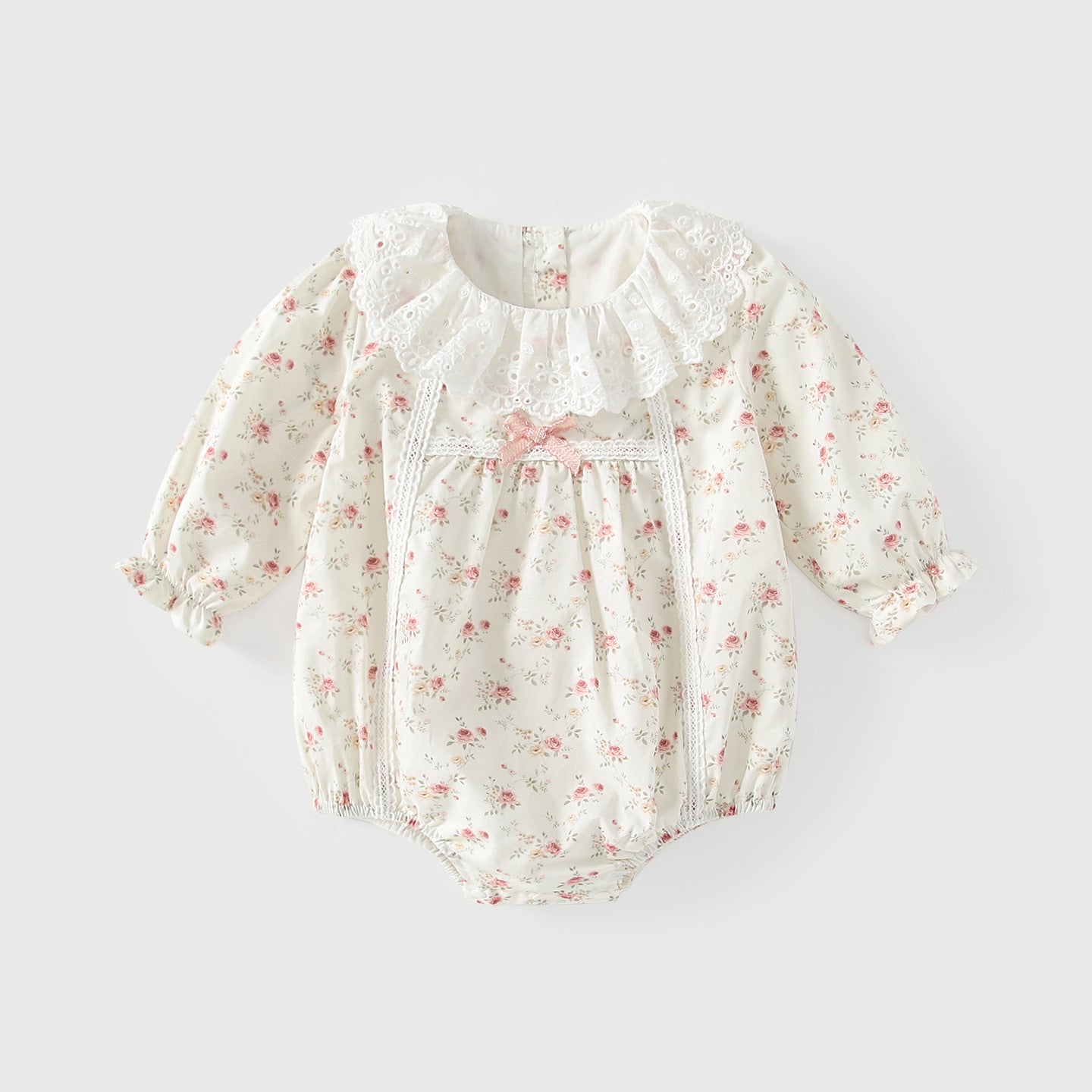 Arrival Spring Baby Girls Flowers Pattern Long Sleeves Beige Onesies with Collar, MyKids-USA®, Baby One-Pieces, MyKids-USA - Size/Age - 66 (3-6M) - Color - Beige -  -  - TR2601052037-A.