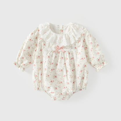 Arrival Spring Baby Girls Flowers Pattern Long Sleeves Beige Onesies with Collar, MyKids-USA®, Baby One-Pieces, MyKids-USA - Size/Age - 66 (3-6M) - Color - Beige -  -  - TR2601052037-A.
