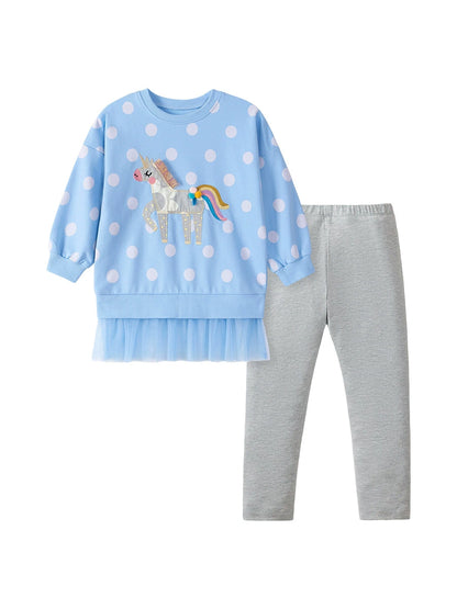 Spring and Autumn Girls Animals Cartoon and Polka Dots Pattern Long Sleeves Tulle Patchwork Sweatshirt and Plain Pants Clothing Set, MyKids-USA®, Baby & Toddler Outfits, MyKids-USA -  -  -  -  -  -  - 