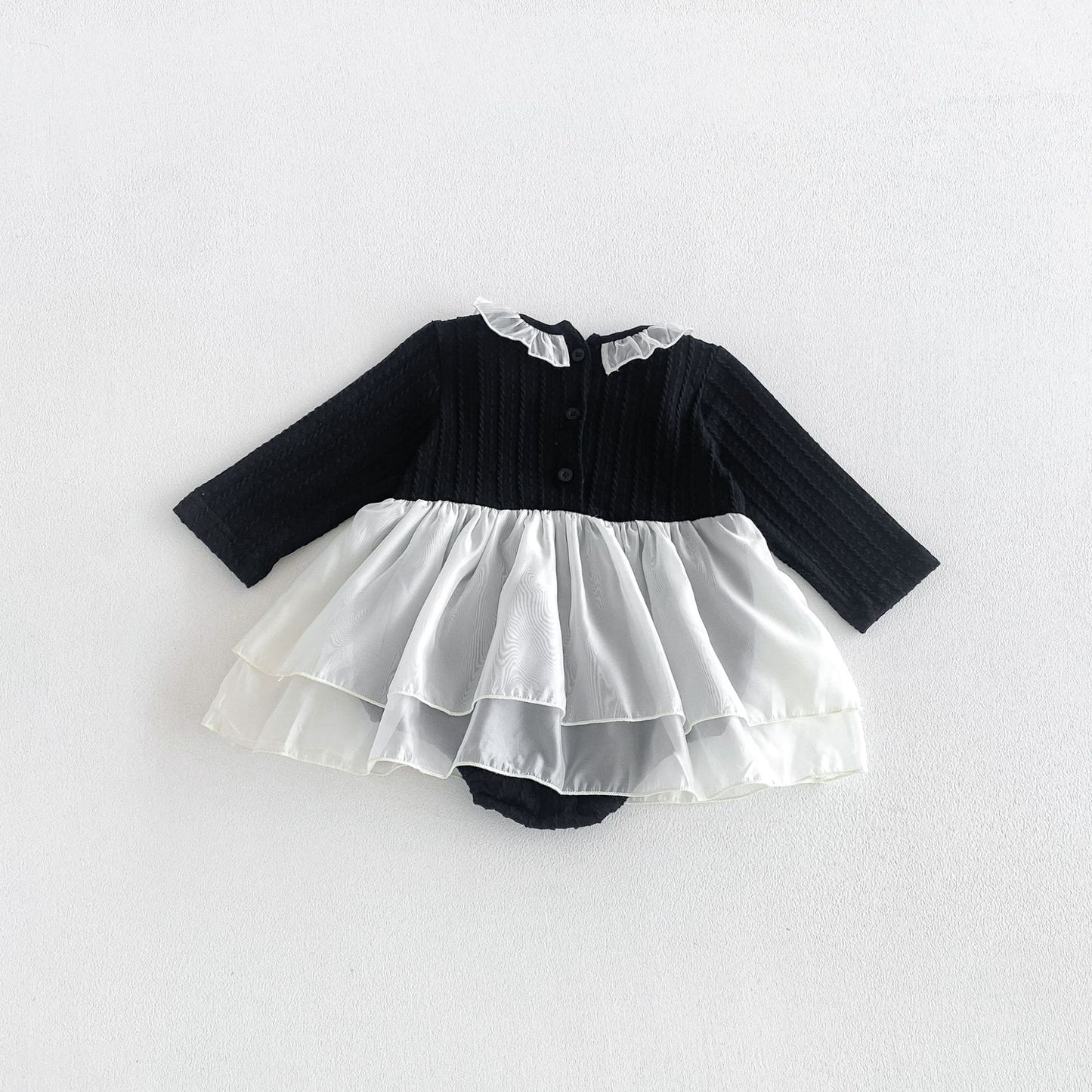 MyKids-USA® Autumn Arrival Baby Girls Long Sleeves Simple Color Patchwork Bodysuit Dress