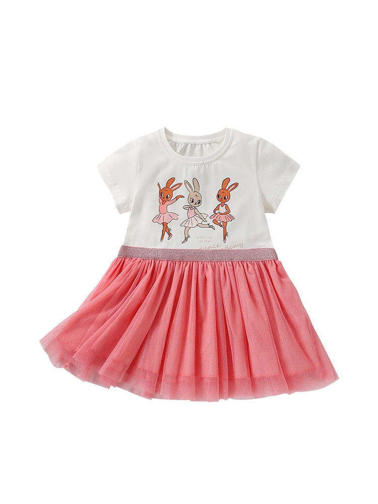 Summer Arrival Animals Cartoon Pattern Short Sleeves Tulle Patchwork Dress for Stylish Girls, MyKids-USA®, Baby & Toddler Dresses, MyKids-USA -  -  -  -  -  -  - 