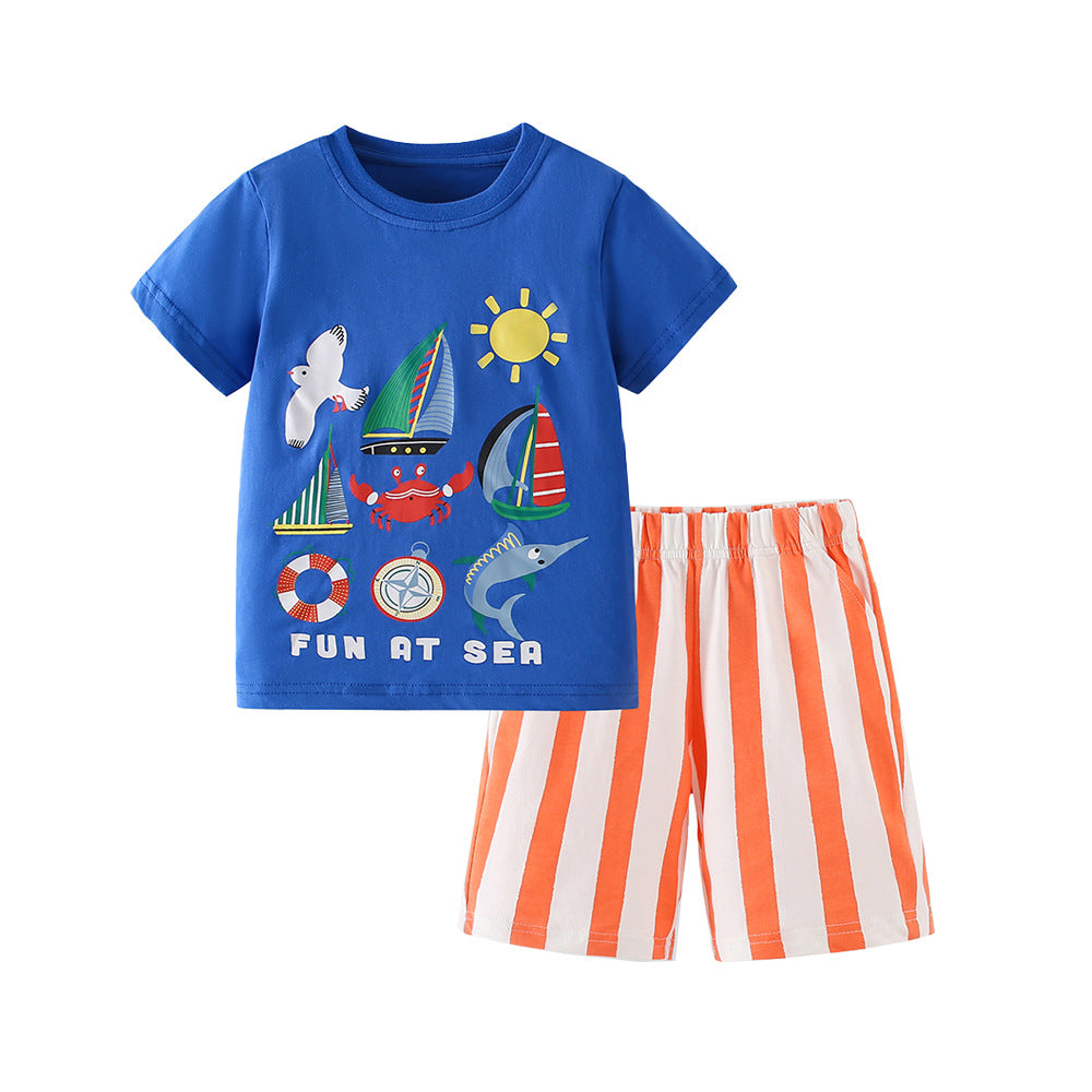 Summer Hot Selling Baby Kids Boys Short Sleeves Cartoon Animals Pattern T-shirt and Striped Shorts Clothing Set, MyKids-USA®, Baby & Children's Outfits, MyKids-USA - Size/Age - 90 (12-24M) - Color - Navy Blue (Dark Blue) -  -  - TR2604062123-A.