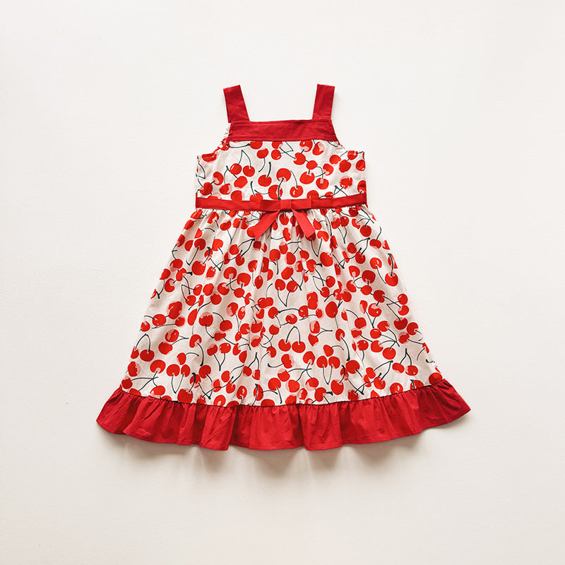 Summer Arrival Baby Girls Sleeveless Cherry Pattern Strap Dress, MyKids-USA®, Baby & Children's Dresses, MyKids-USA - Size/Age - 90 (12-24M) - Color - Red -  -  - TR2604192259-A.