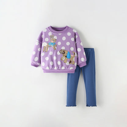 MyKids-USA® Winter and Autumn Baby Kids Girls Cartoon Pattern Long Sleeves Sweatshirt and Plain Pants Clothing Set