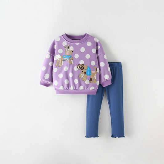 MyKids-USA® Baby Kids Girls Cartoon Pattern Long Sleeves Sweatshirt and Plain Pants Clothing Set