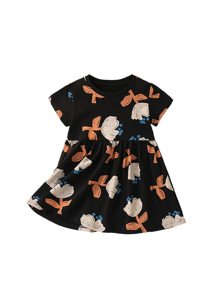 Summer Arrival Flowers Painting Pattern Short Sleeves Dress for Stylish Girls, MyKids-USA®, Baby & Toddler Dresses, MyKids-USA -  -  -  -  -  -  - 