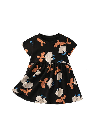 Summer Arrival Flowers Painting Pattern Short Sleeves Dress for Stylish Girls, MyKids-USA®, Baby & Toddler Dresses, MyKids-USA -  -  -  -  -  -  - 