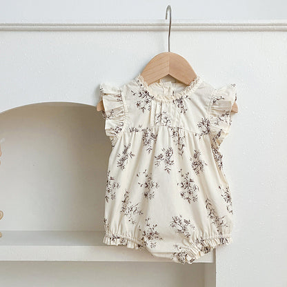 Summer Baby Kids Girls Floral Vine Pattern Sleeveless Crew Neck Onesies And Girls’ Dress – Princess Sister Matching Set