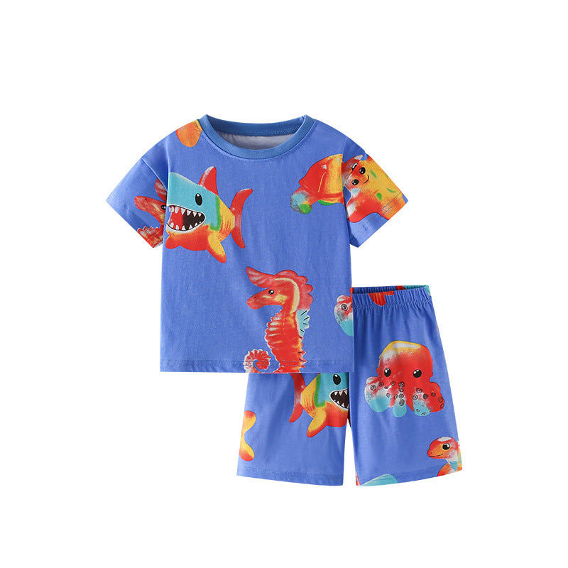 Summer Baby Kids Fish Pattern T-shirt and Shorts Clothing Set for Boys, MyKids-USA®, Baby & Toddler Outfits, MyKids-USA - Size/Age - 100 (2-3Y) - Color - Blue -  -  - TR2504292024-A