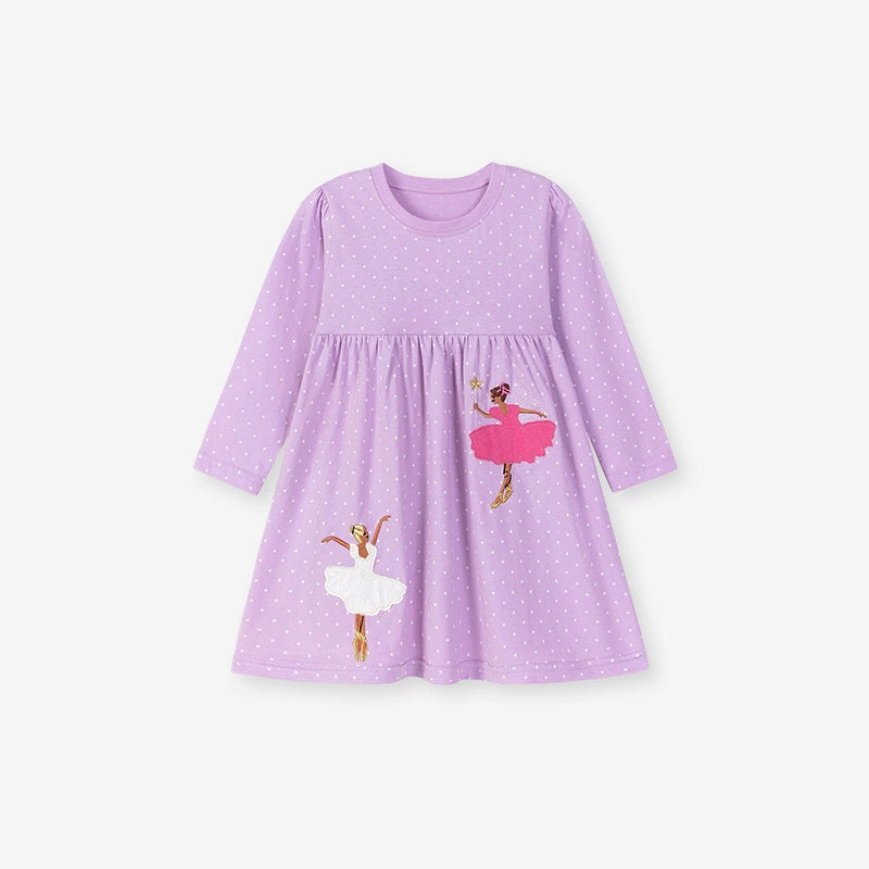 Autumn and Spring Arrival Purple Dancers Cartoon Pattern Long Sleeves Dress for Stylish Girls, MyKids-USA®, Baby & Toddler Dresses, MyKids-USA - Size/Age - 90 (12-24M) - Color - Purple -  -  - TR2507282317-A