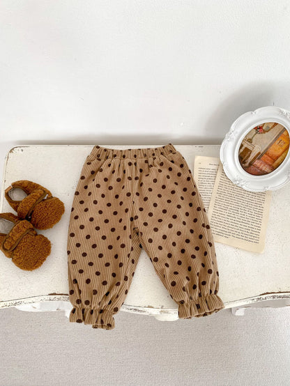 New Arrival Winter Baby Polka Dots Corduroy Fabric Long Pants