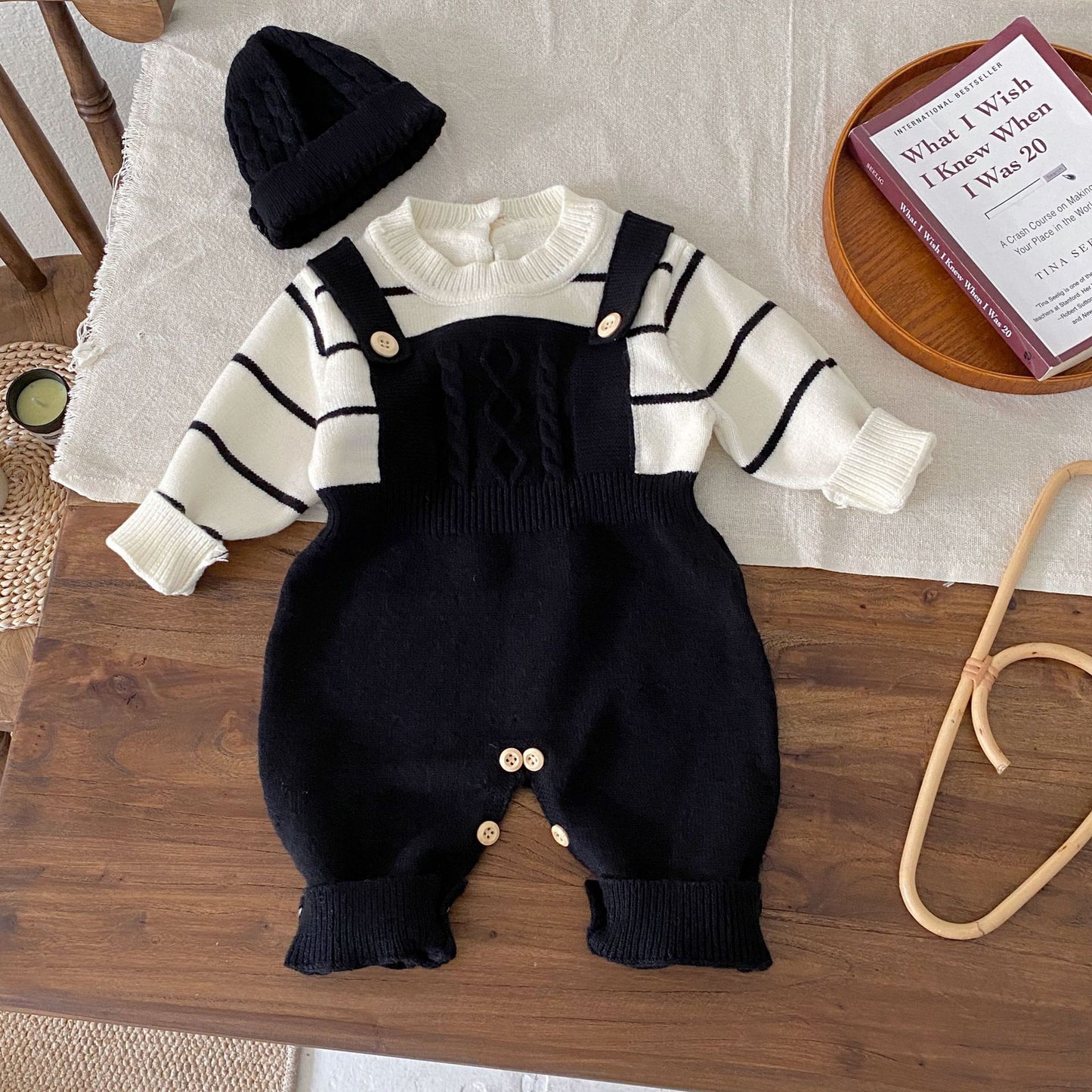 Autumn and Winter Arrival Baby Unisex Long Sleeves Casual Striped Pattern Color Patchwork Knitted Rompers, MyKids-USA®, Baby One-Pieces, MyKids-USA - Size/Age - 66 (3-6M) - Color - Black -  -  - TR2511072359-A