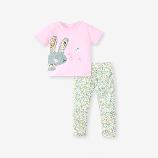 Baby Girls Kids Floral Rabbit Cartoon Pattern T-Shirt And Pants Two-Piece Set, MyKids-USA®, Baby & Toddler Outfits, MyKids-USA - Size/Age - 90 (12-24M) - Color - Pink -  -  - TR2311271546-A.