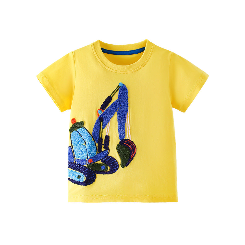 Summer Boys’ Fluffy Embroidery Pattern T-shirt in European and American Style, MyKids-USA®, T-Shirts, MyKids-USA - Size/Age - 90 (12-24M) - Color - Yellow -  -  - TR2604142257-A.