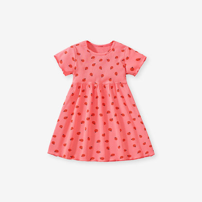 New Arrival Baby Kids Girls Ladybird Print Short Sleeves Dress
