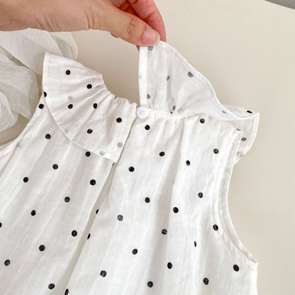 Arrival Summer Baby Kids Girls Sleeveless Dots Pattern Vest and Plain Shorts Clothing Set