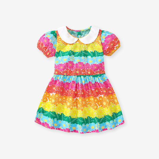 Summer Baby Kids Girls Short Sleeves Peter Pan Collar Colorful Flowers Print Dress, MyKids-USA®, Baby & Toddler Dresses, MyKids-USA - Size/Age - 90 (12-24M) - Color - Red -  -  - TR2403072159-A
